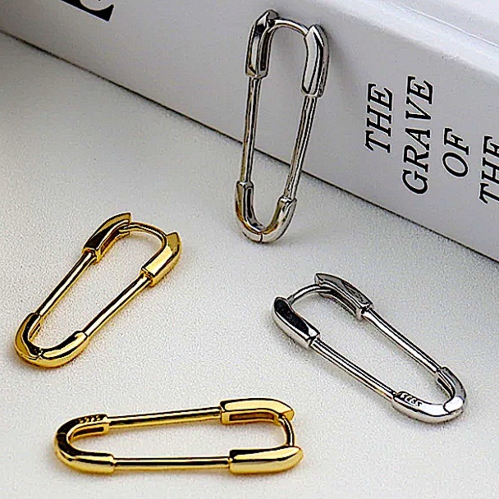 Safety Pin Gold Plated Minimalist Sterling Silver Earrings